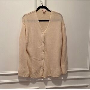 !K!T Knit Season Cardigan Size Large Cream 100% Cotton Button Front NWT